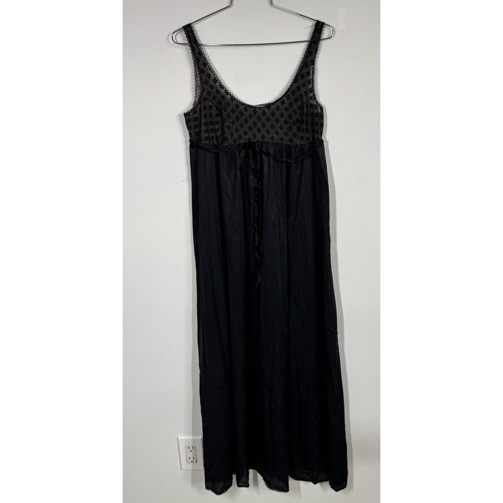 VTG 70s‎ Formfit Rogers Black Maxi Slip Dress Negligee Peignoir Nightgown Lace M